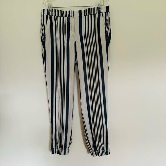 Ann Taylor LOFT Olive Green Blue Cream Casual Striped Jogger Pants Size 4 - Picture 3 of 11